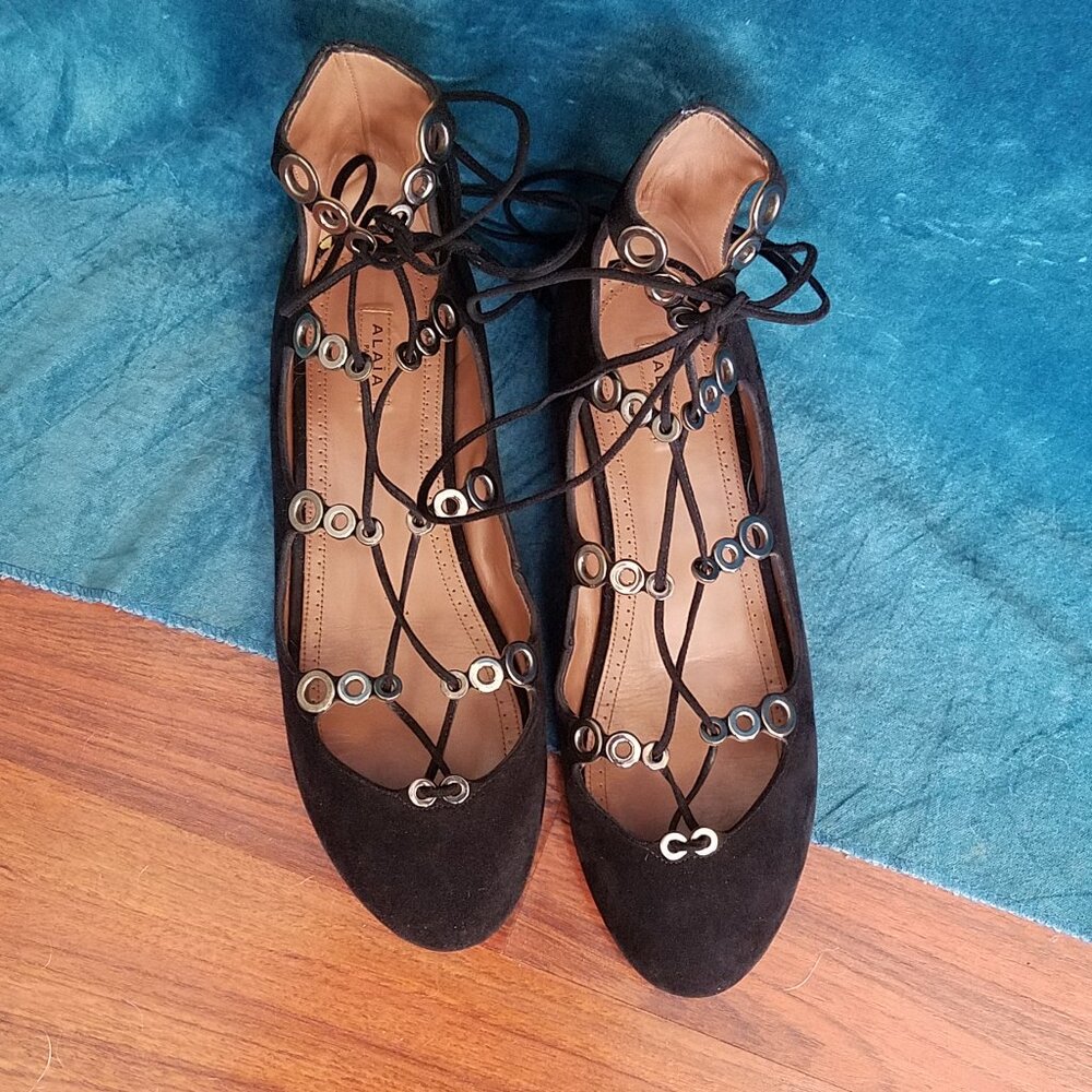 Alaia Black Lace-Up Flats
